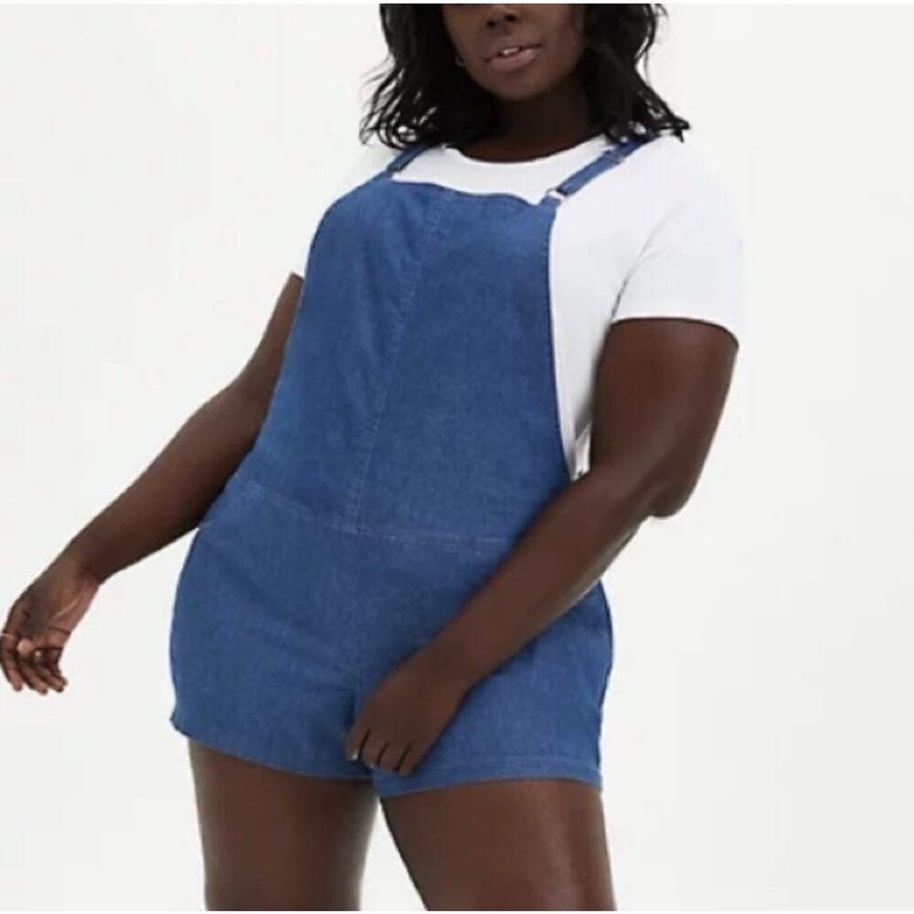 NWT Torrid Overalls Blue Denim Shortalls Jean Square Neck Stretch Size 1X